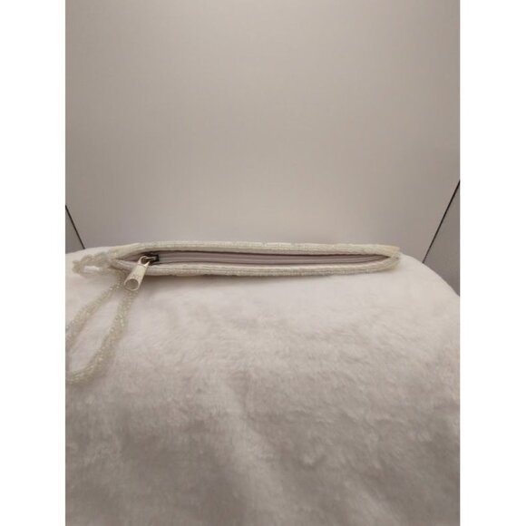 Elegant Mother of Pearl Beaded Satin Clutch Purse with Zipper & Wrist Strap - Picture 4 of 9